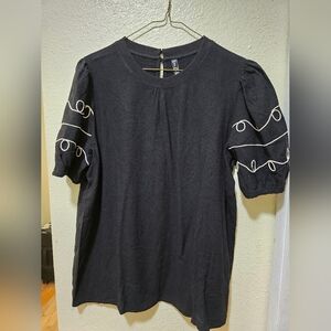 Chic Black 2 FLY Top with White Embroidered Sleeves